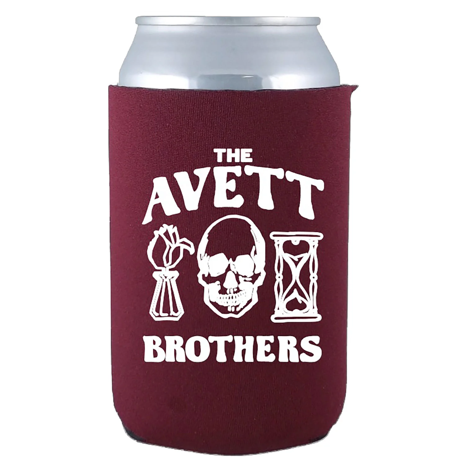 Avett Brothers Skull Flower Hourglass - Maroon Can Cooler