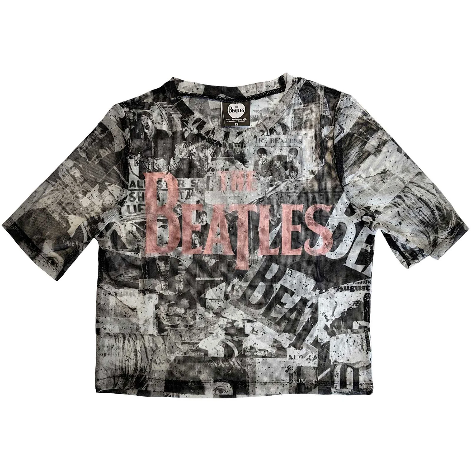 Beatles All Over Print & Drop T Logo Ladies Mesh Crop Top Junior Top