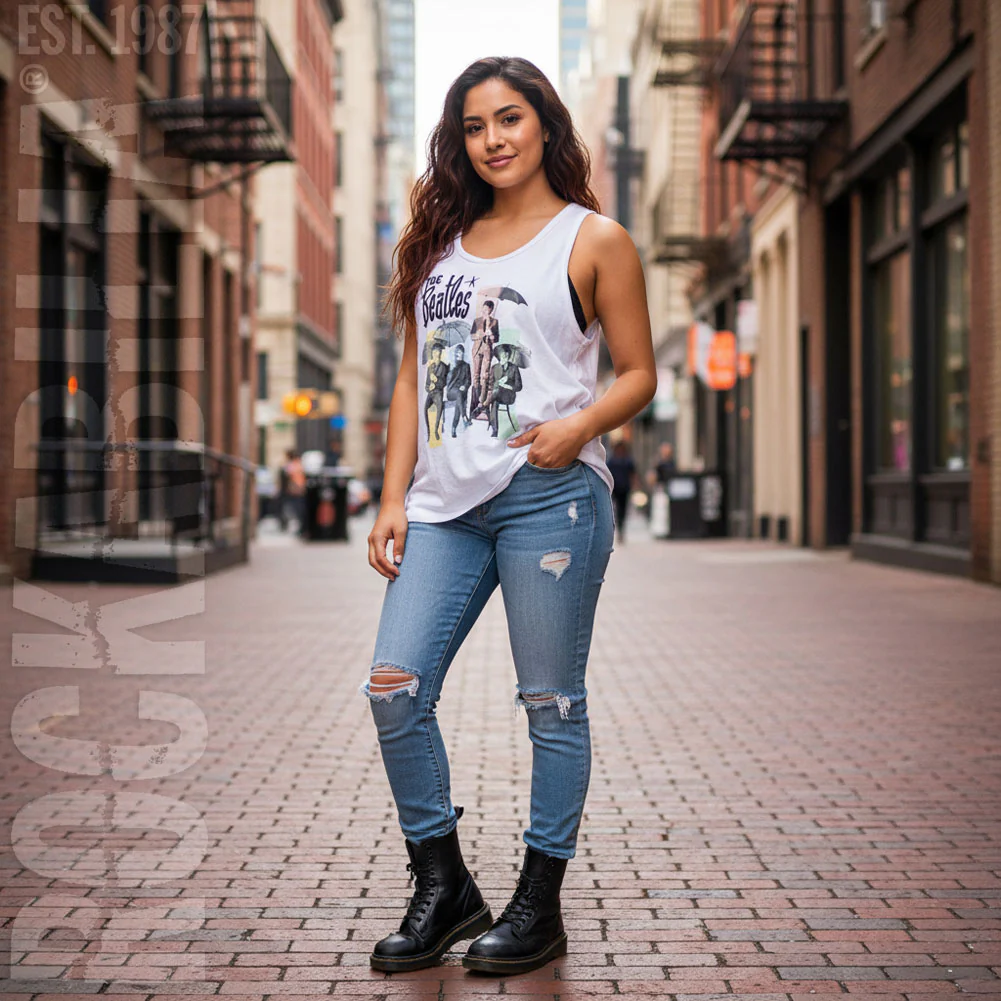 Beatles Umbrellas Juniors Crop Tank Top Womens Tank - Image 2