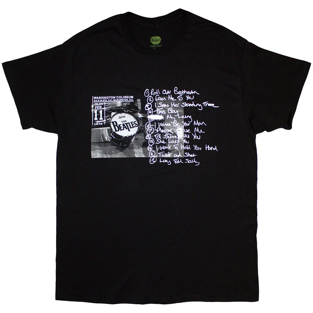 Beatles Washington '64 Drum Photo & Setlist T-shirt