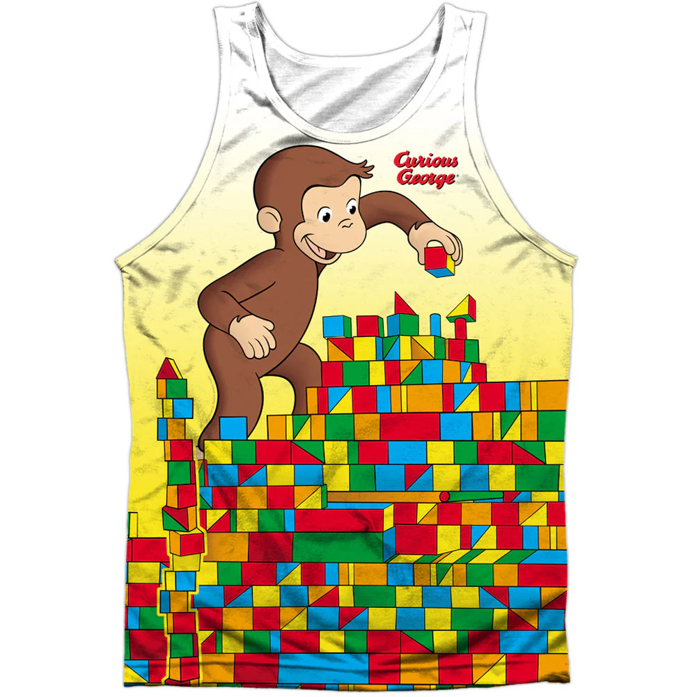 Curious George Building Blocks 100% Poly Front/Back Print Mens Tank
