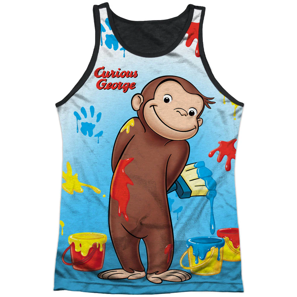 Curious George Paint All Over Black Back Mens Tank