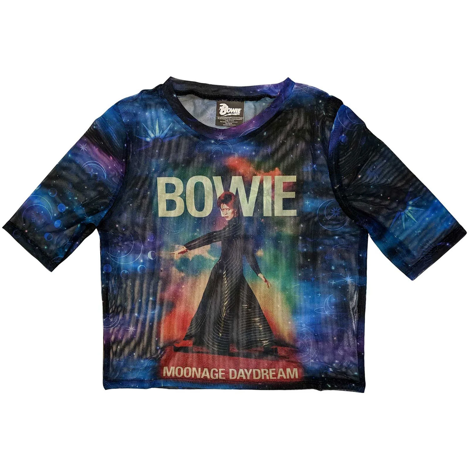 David Bowie Moonage 11 Fade Ladies Mesh Crop Top Junior Top