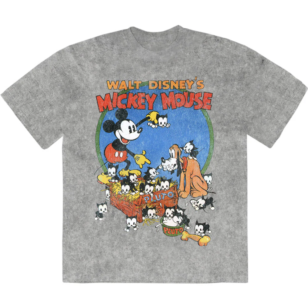 Disney Mickey Cat Basket Stone Wash T-shirt
