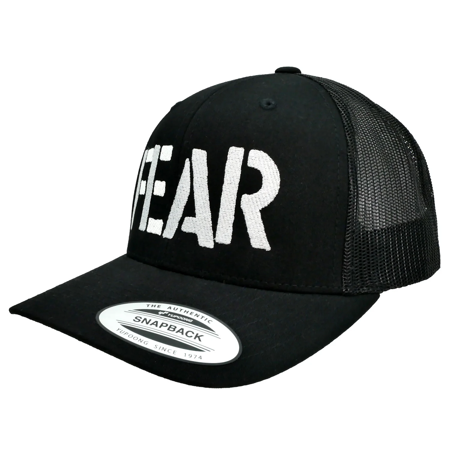 Fear Embroidered White Logo Snapback Trucker Cap