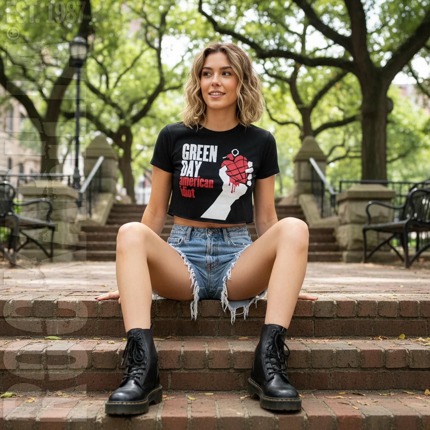 Green Day American Idiot Ladies Crop Top Junior Top - Image 3