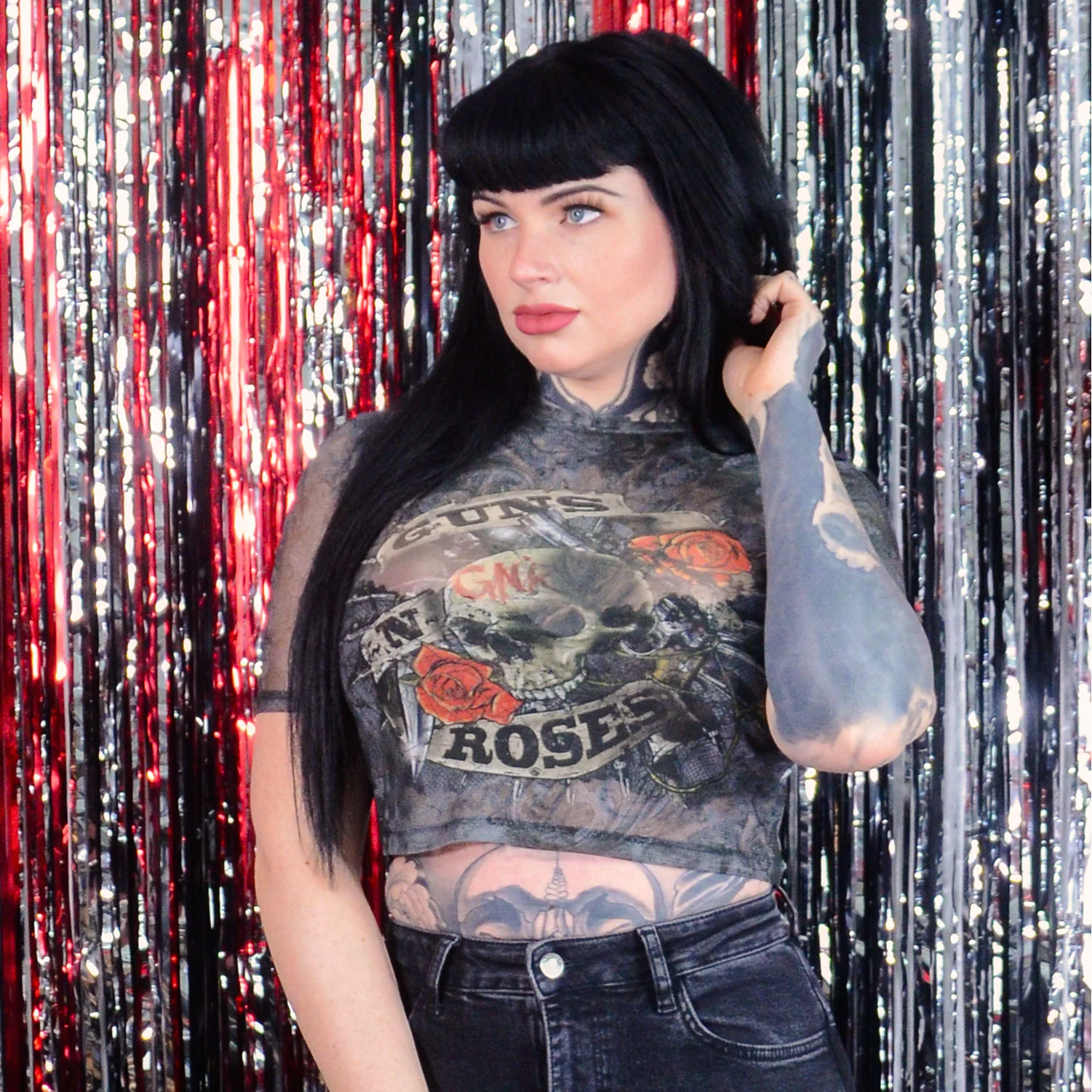 Guns N Roses Firepower Ladies Mesh Crop Top Junior Top - Image 2