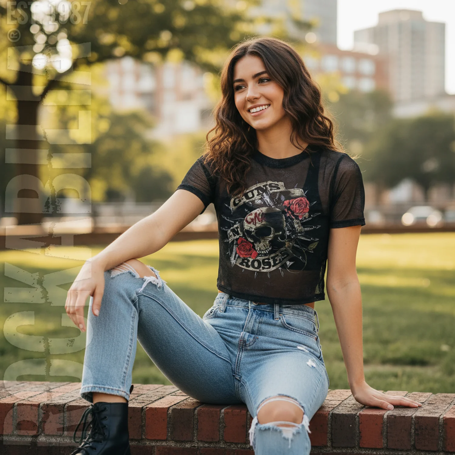 Guns N Roses Firepower Ladies Mesh Crop Top Junior Top - Image 3
