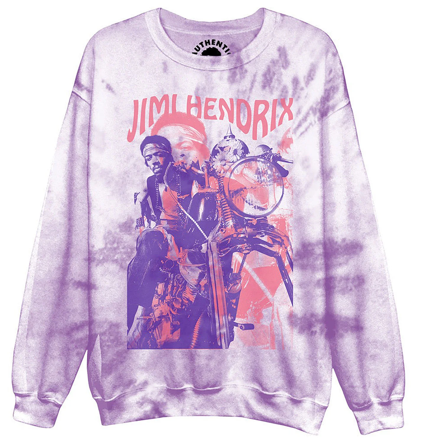 Jimi Hendrix Motorcycle Tie-Dye Crewneck Fleece Sweatshirt