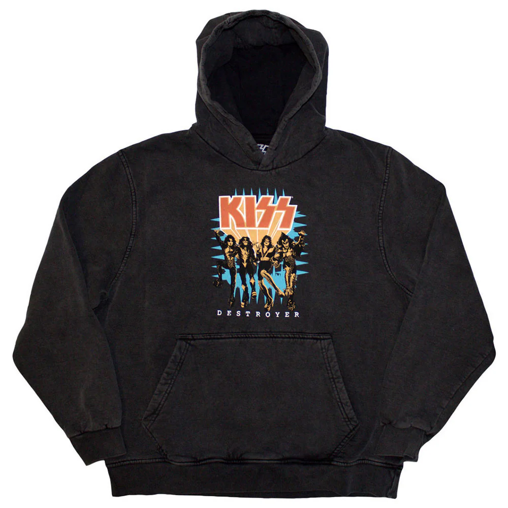 KISS Destroyer 3d Logo Stone Wash Hooded Sweatshirt