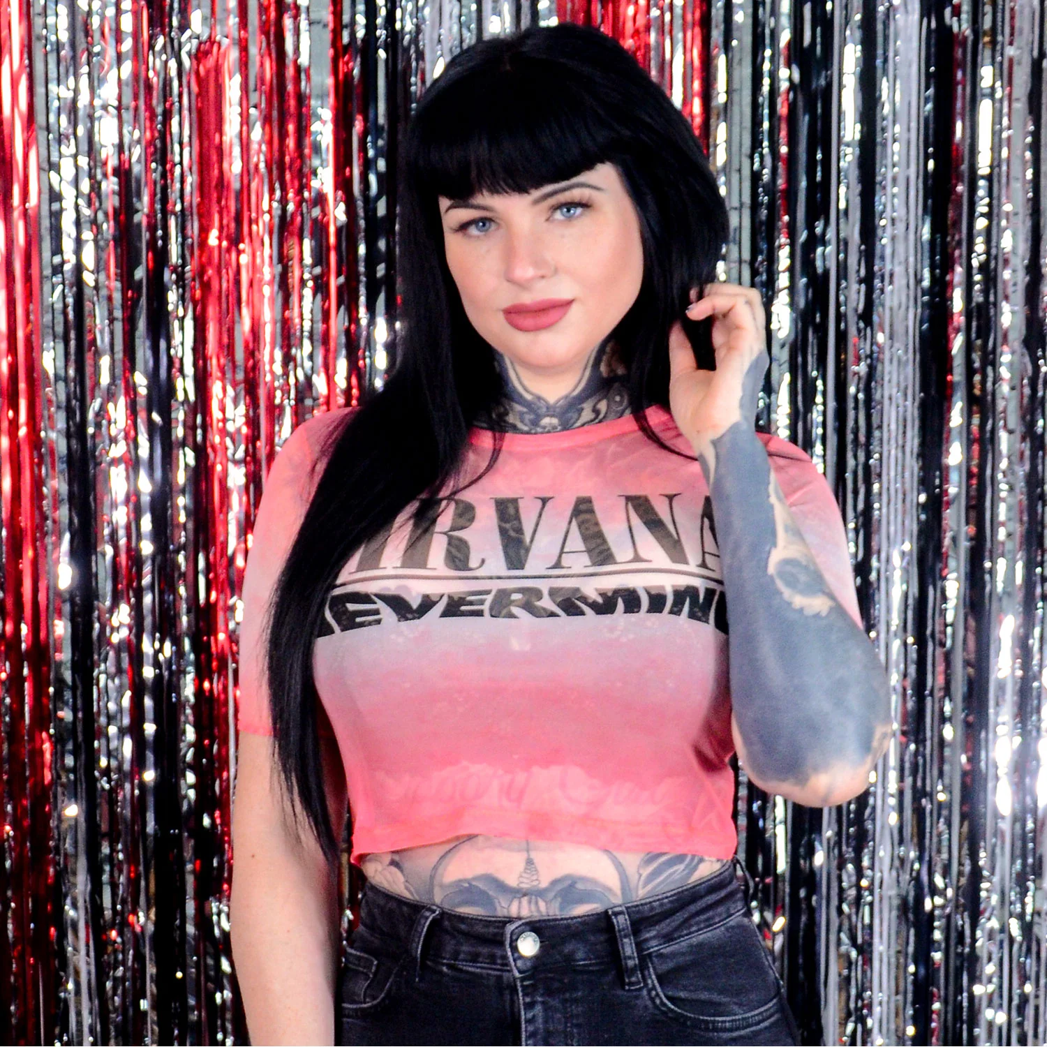 Nirvana Nevermind Wavy Logo Ladies Mesh Crop Top Junior Top - Image 2