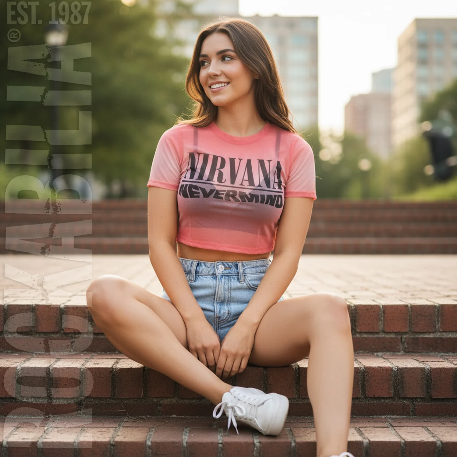 Nirvana Nevermind Wavy Logo Ladies Mesh Crop Top Junior Top - Image 3