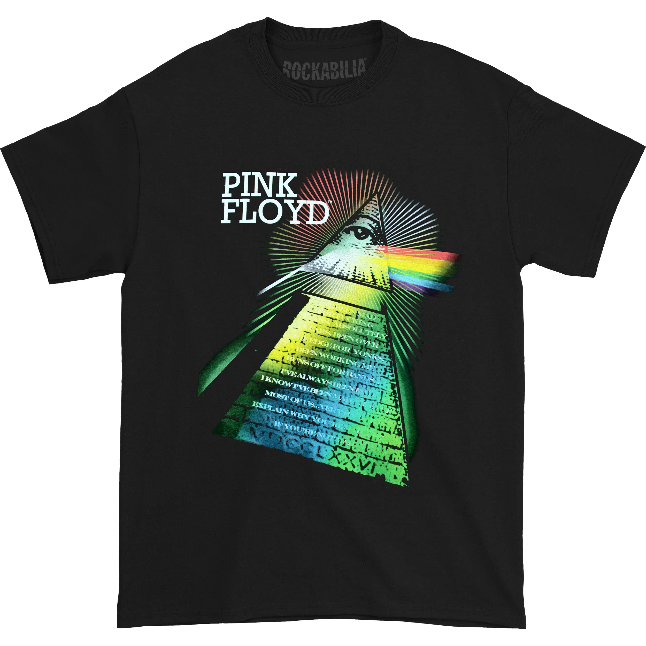 Pink Floyd All Seeing Eye Prism With Rays Logo & Lyrics T-shirt