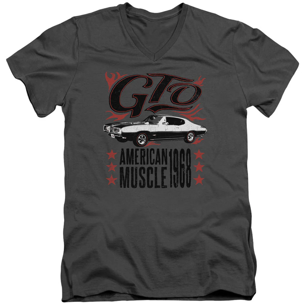 Pontiac Gto Flames Adult V-Neck Slim Fit T-shirt