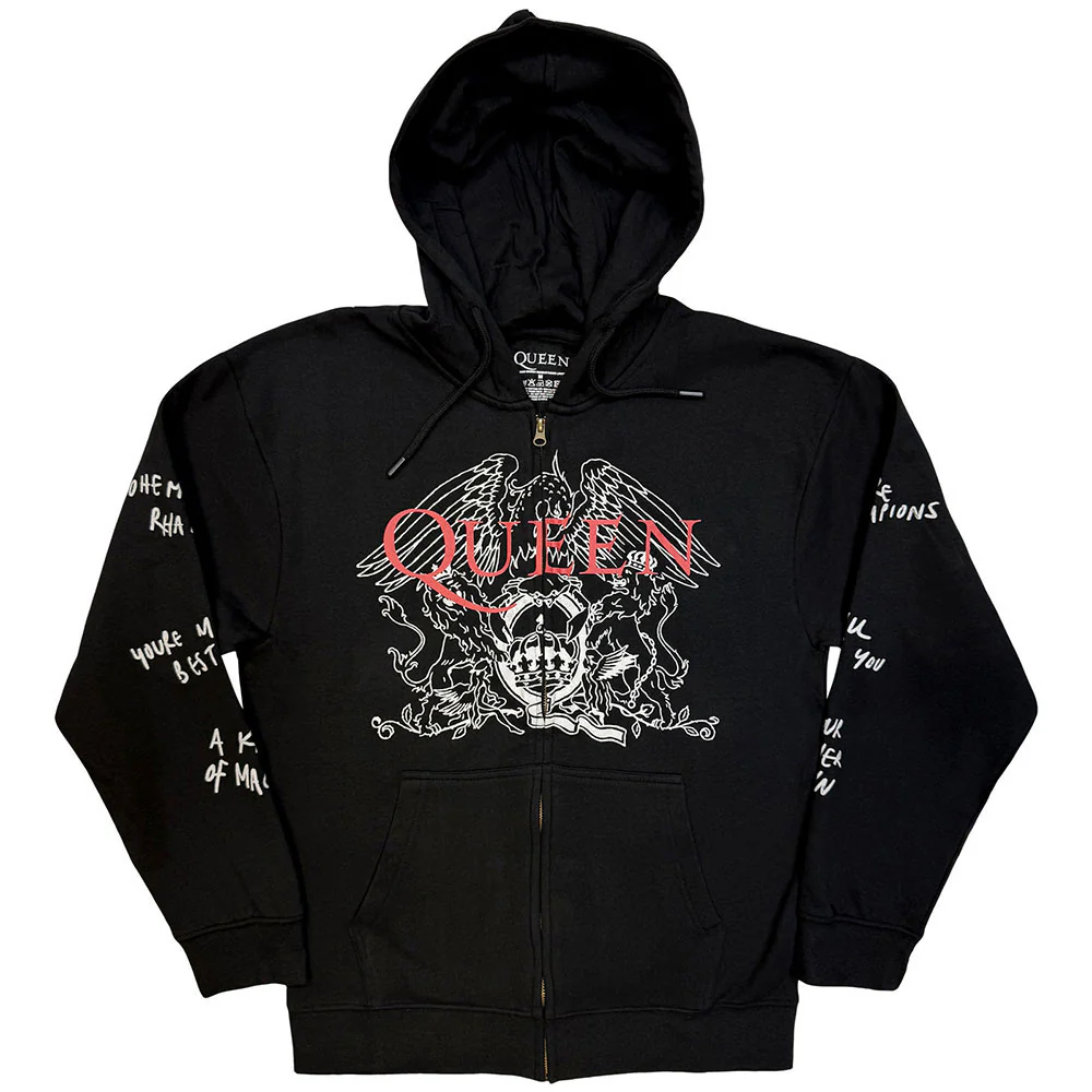 Queen Logo & Crest Outline Zippered Hooded Sweatshirt