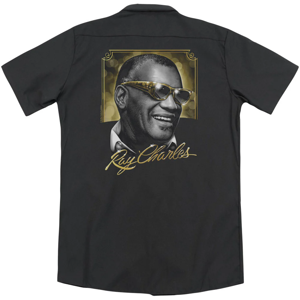 Ray Charles Golden Glasses (Back Print) Work Shirt - Image 2