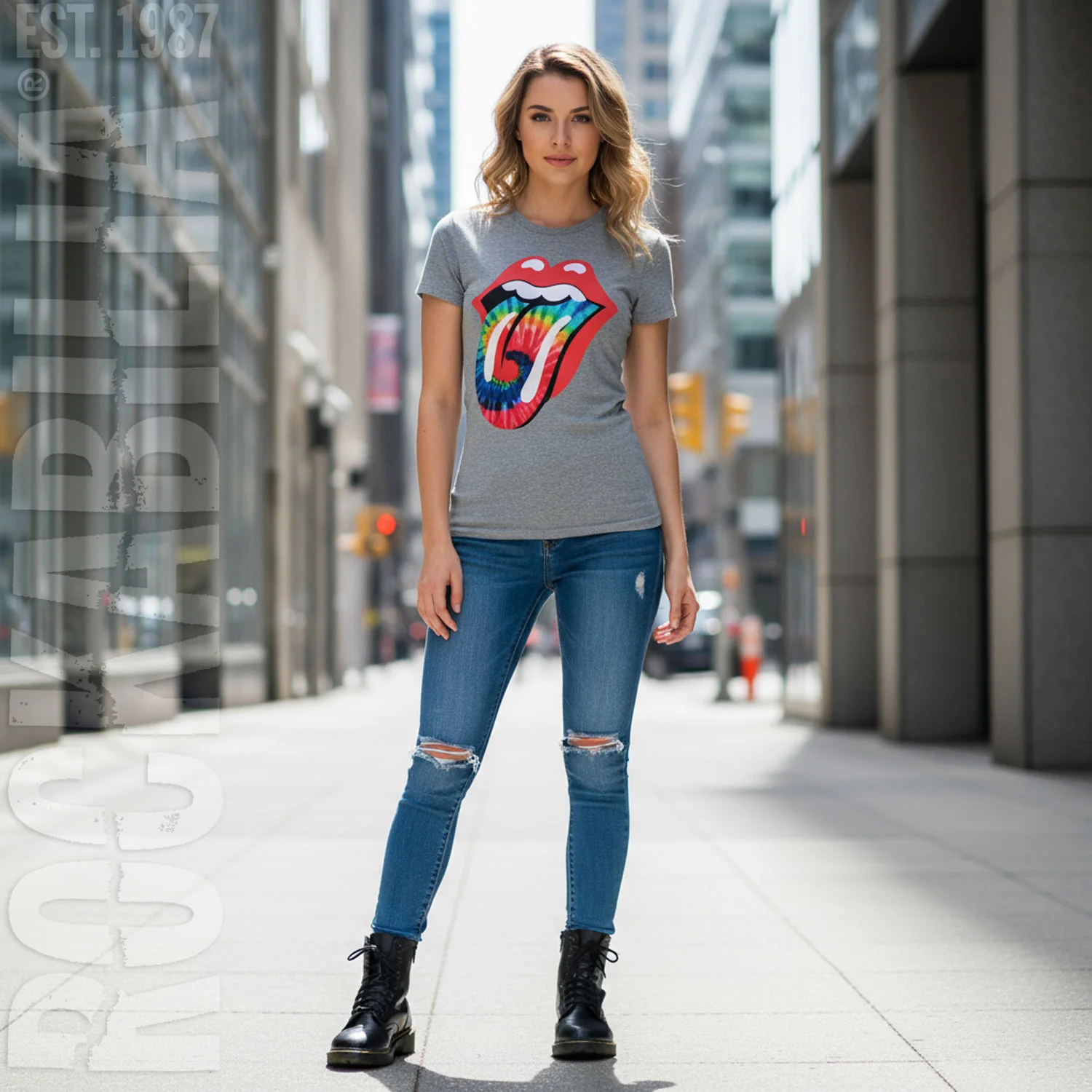 Rolling Stones Dyed Tongue on Heather Gray Women'sTee Junior Top - Image 2