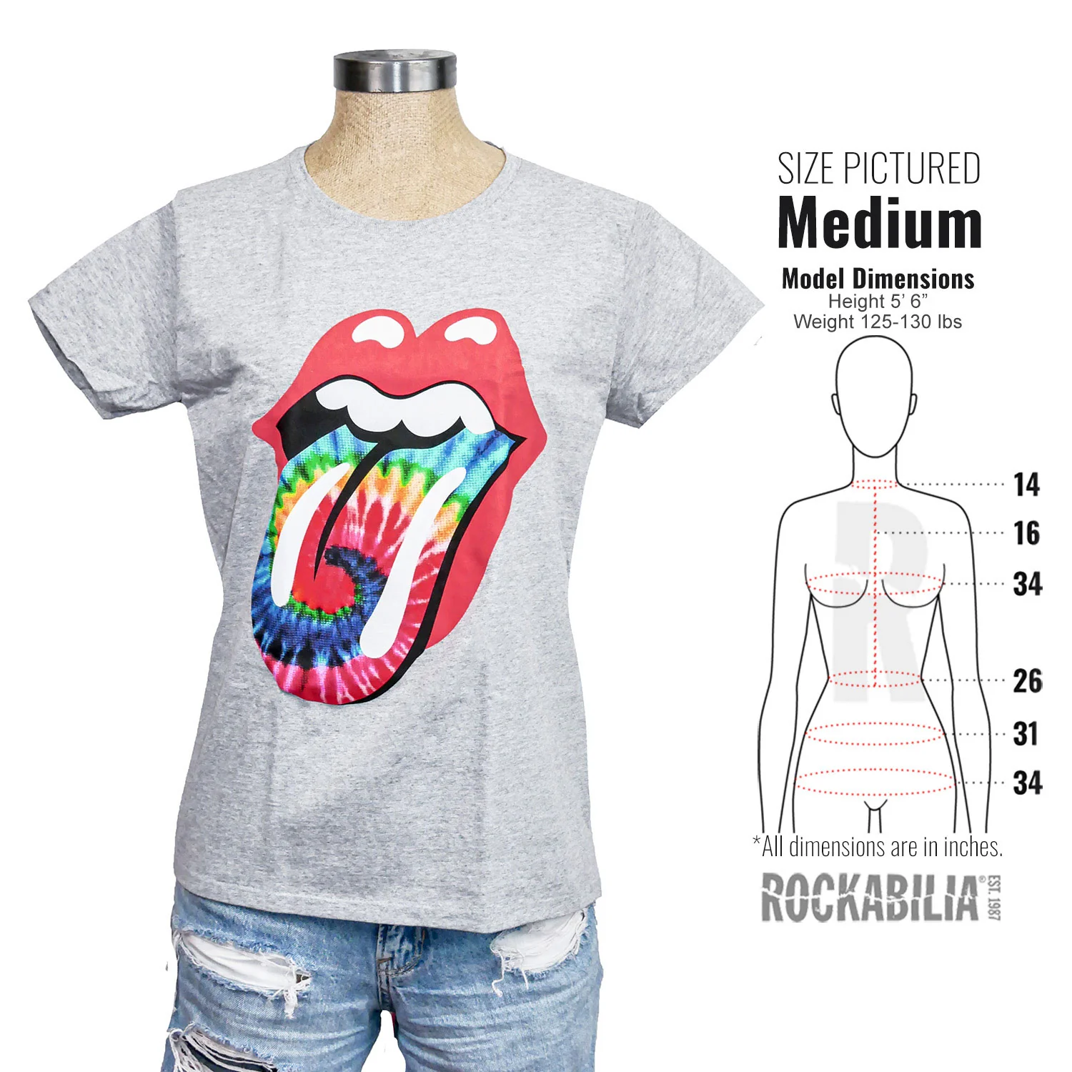 Rolling Stones Dyed Tongue on Heather Gray Women'sTee Junior Top - Image 3