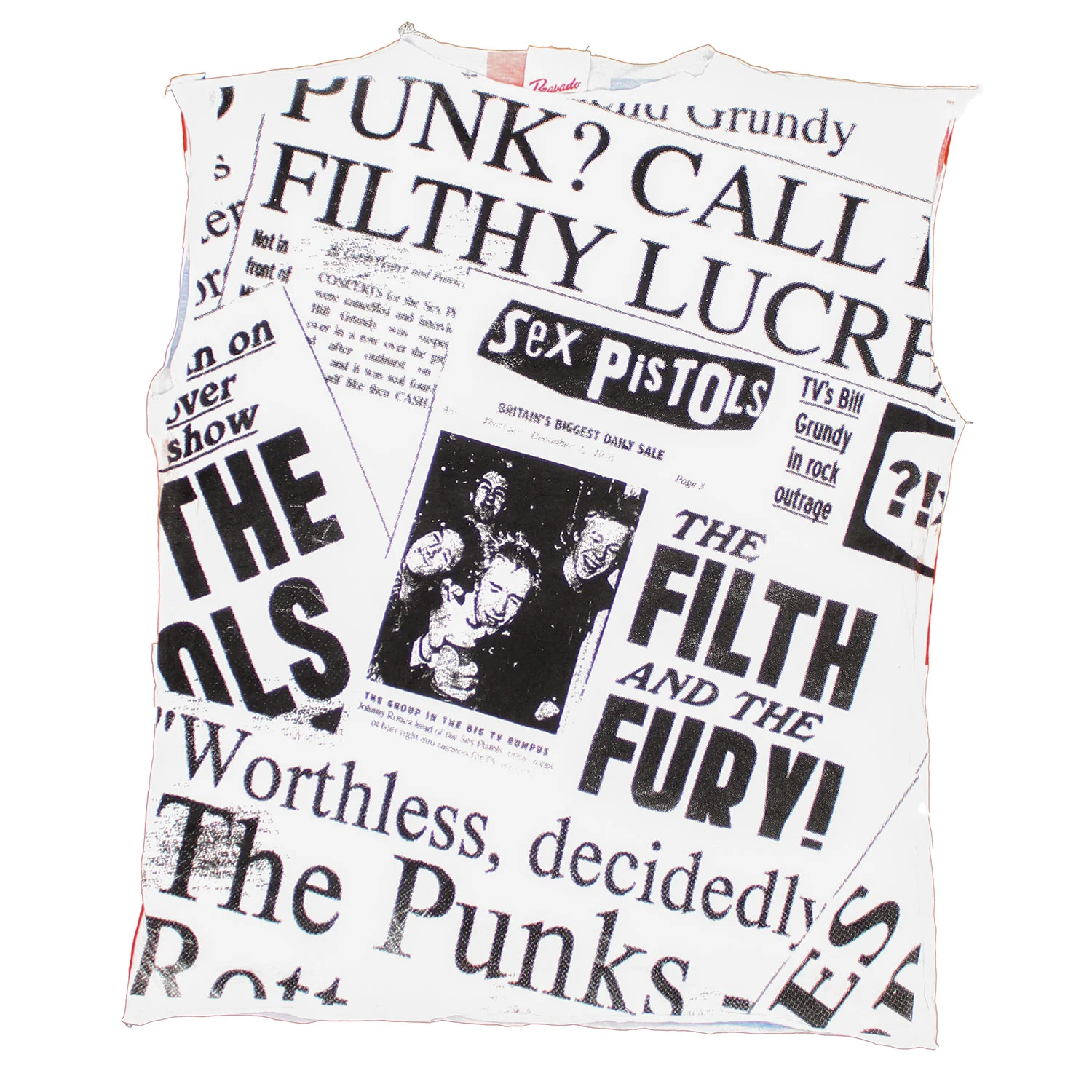Sex Pistols Sleeveless Newspaper Collage/Union Jack Slim Fit T-shirt