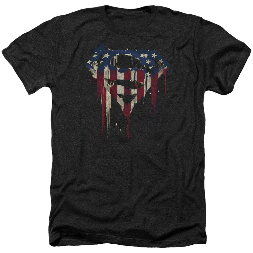 Superman Bleeding Shield Adult Heather 40% Poly T-shirt