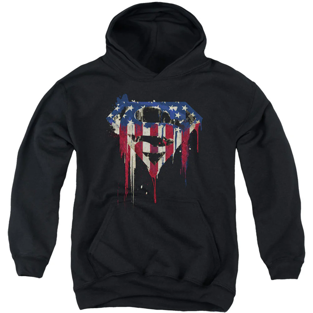 Superman Bleeding Shield Youth 50% Poly Hooded Sweatshirt