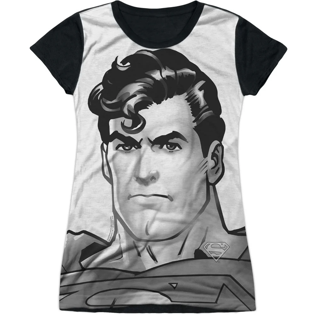 Superman Bw Supes Head Sublimation Junior Top
