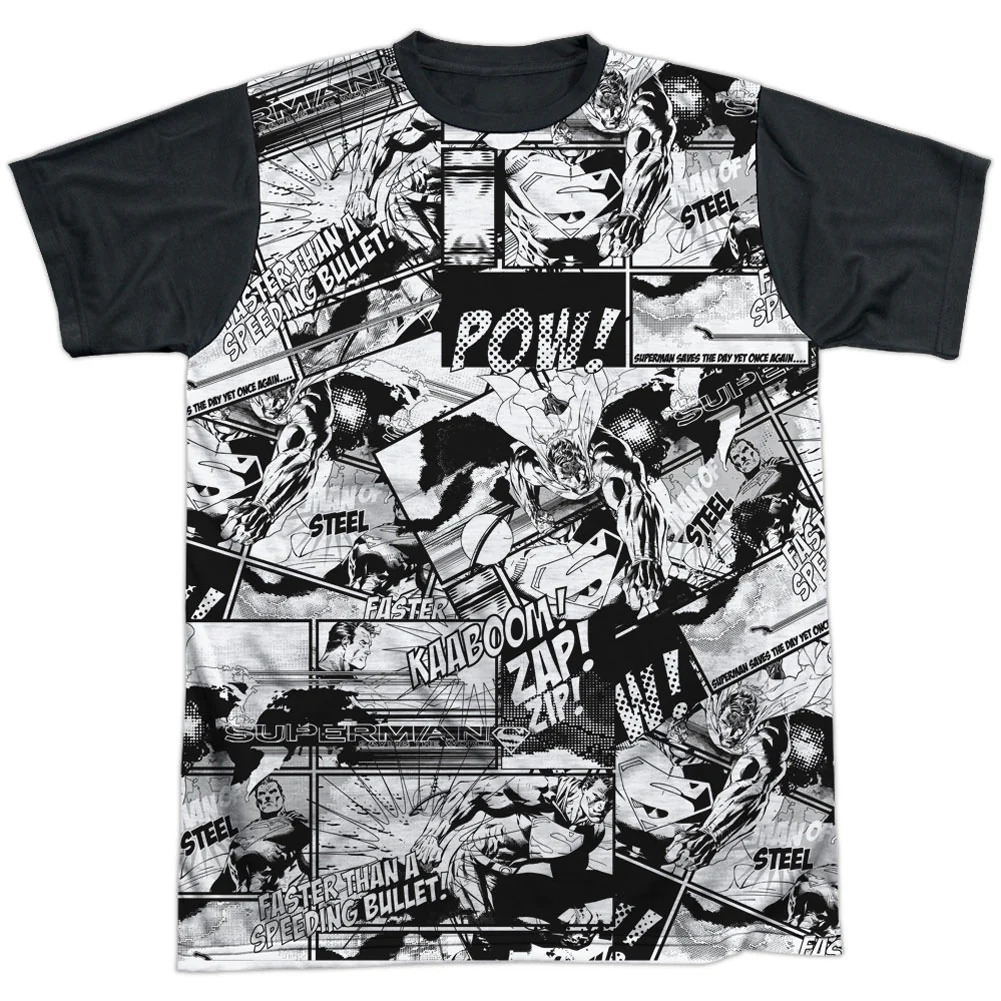 Superman Comic Strips Black Back 100% Poly Sublimation T-shirt