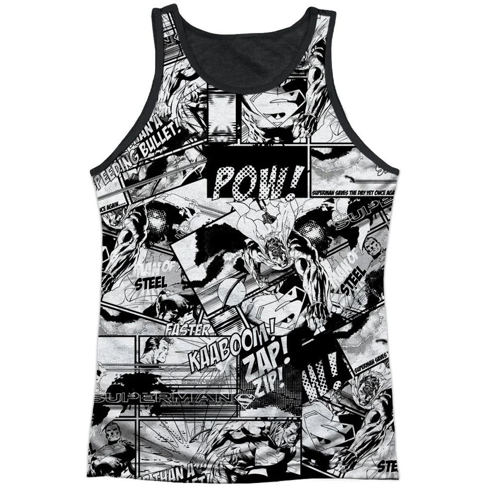 Superman Comic Strips Black Back Mens Tank