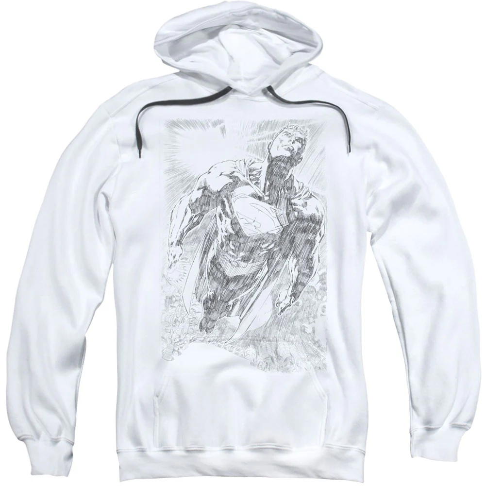 Superman Exploding Space Sketch Adult 25% Poly Hooded Sweatshirt