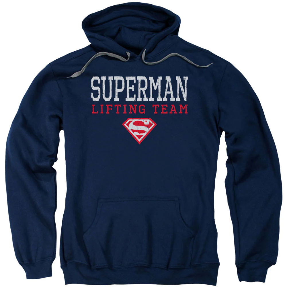 Superman Lifting Team Adult 25% Poly Hooded Sweatshirt