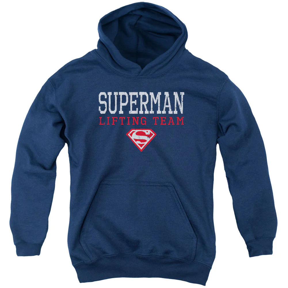Superman Lifting Team Youth 50% Poly Hooded Sweatshirt
