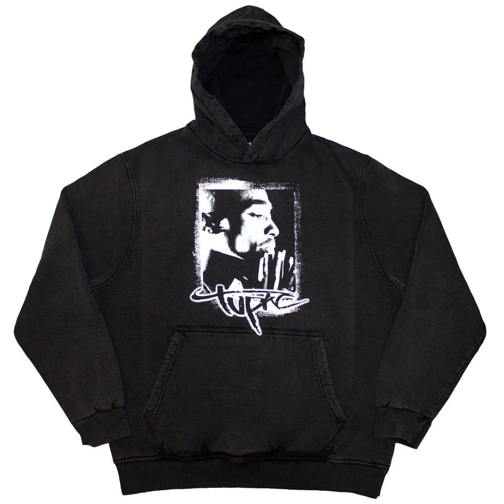 Tupac Spray Photo Stone Wash Hooded Sweatshirt