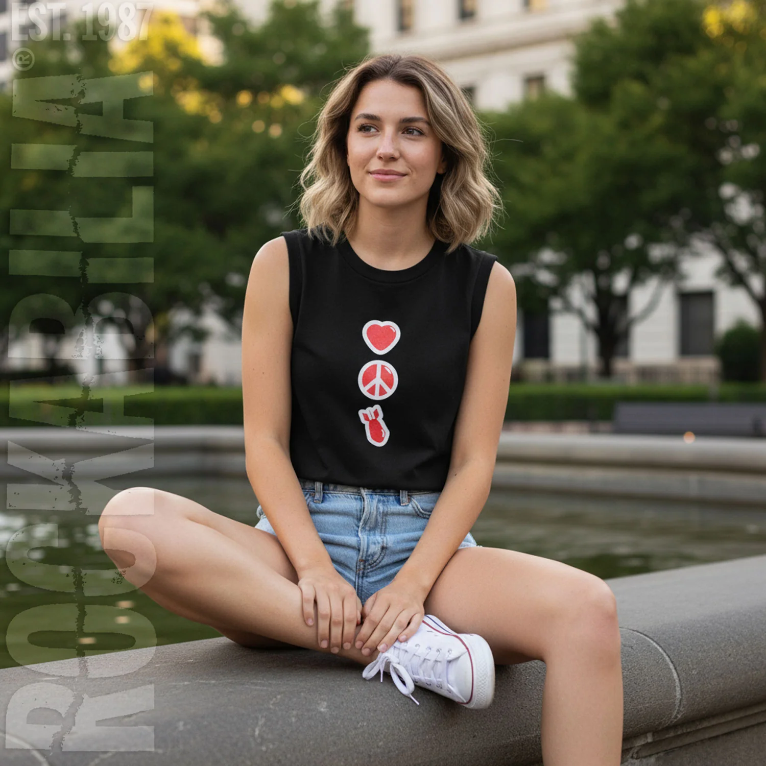 U2 Love And Peace Or Else Sleeveless Tee Junior Top - Image 2